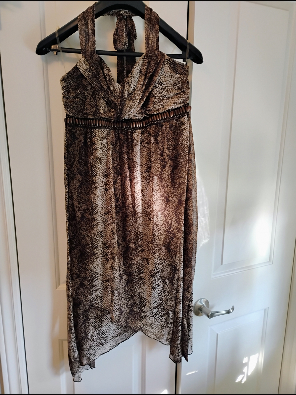 Vintage Jolie Brown Snake-Print Halter Midi Dress